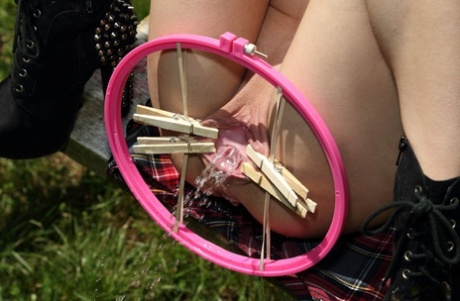 Amateur teen Freya Von Doom pegs her twat and takes a piss on a swingset 26602187