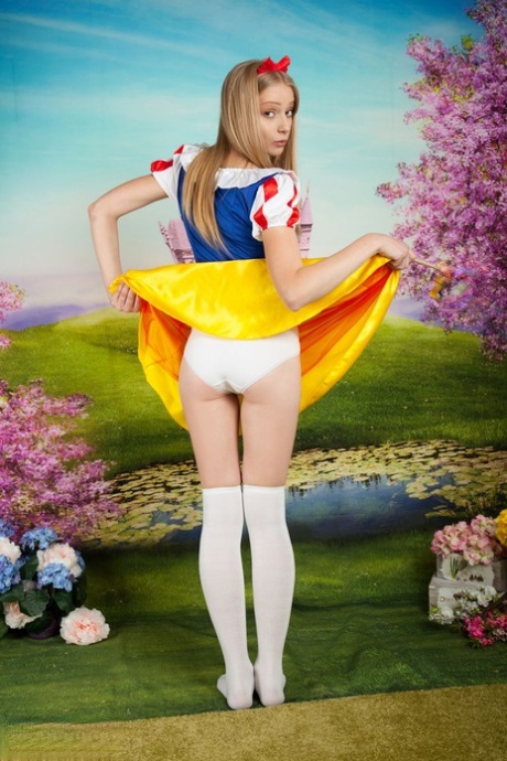 Teen cutie takes off her white cotton underwear to pose in over the knee socks 97069757