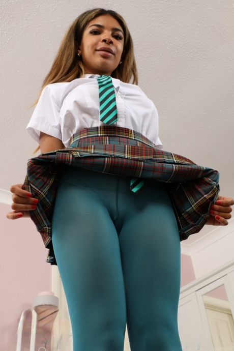 College girl Jay lets her big boobs free while wearing pantyhose and heels 67245778