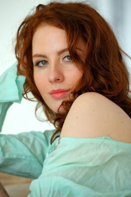 Redhead babe exposing small tits and hairy teen pussy for glamour pics 85933661