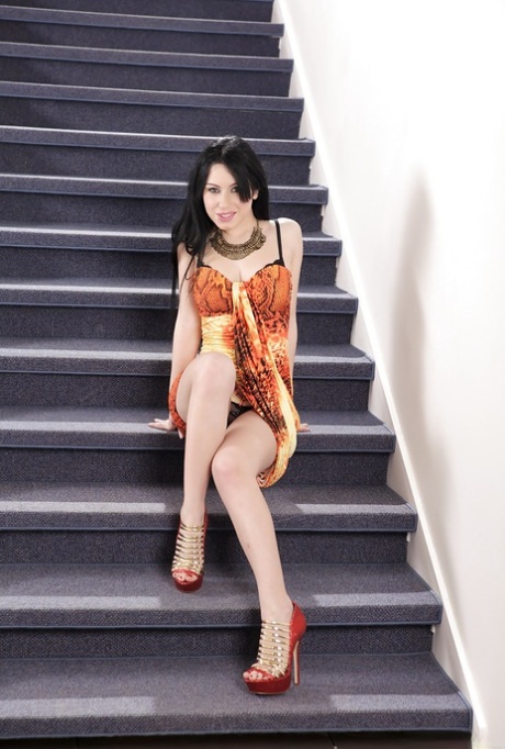 European solo girl Luna Ora flashing upskirt panties in high heels 95438049