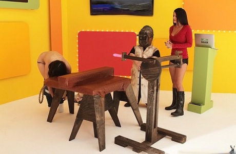 Nerdy brunette gets fucked by a sex machine for a fistful of cash 74015771